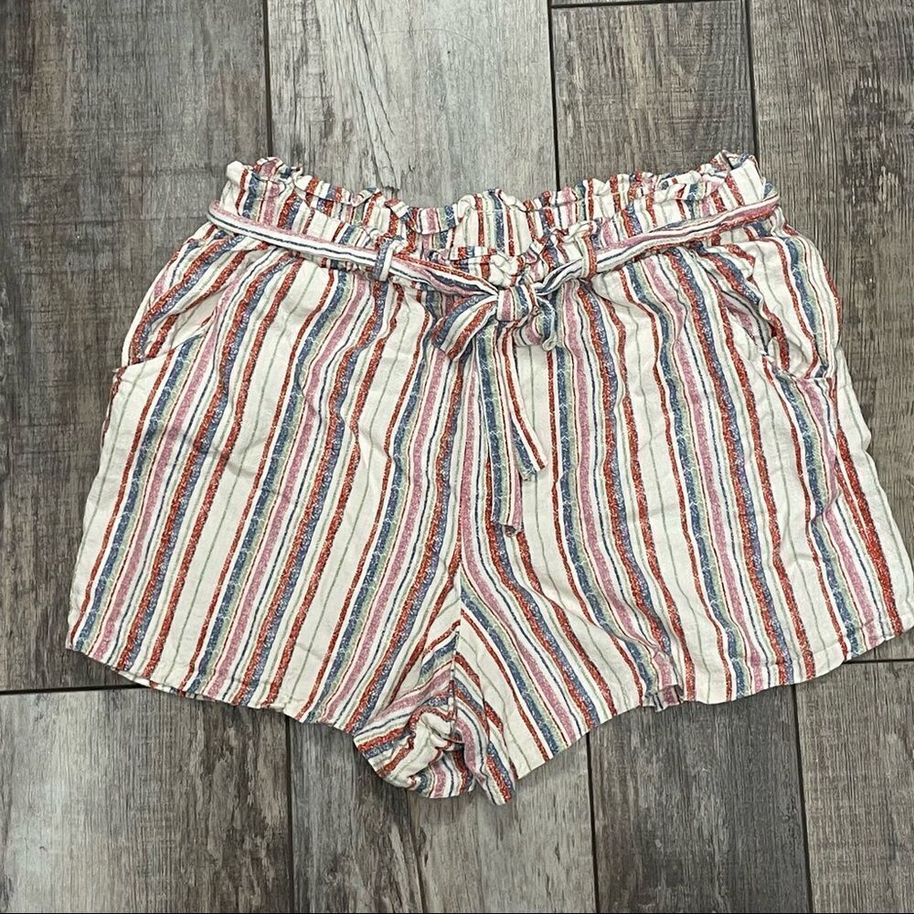 Art Class Vertical Striped Shorts Pink Red White Blue Cream Green Belted XL